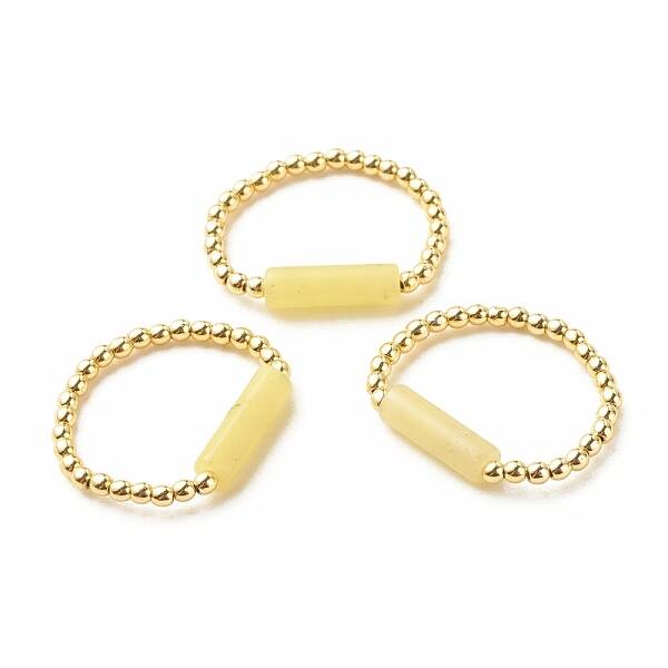 Natural Lemon Jade Column Beaded Finger Ring with Synthetic Hematite
