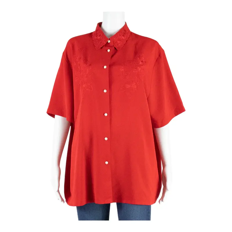 Womens Blouse Red Floral XL