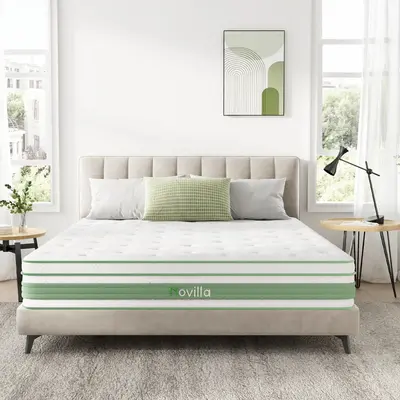 Novilla Hybrid Mattress in a Box,Fiberglass-Free, High Density Base Foam with Pocket Coils, Medium Firm Mattress,10/12 Inch, ...