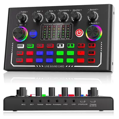 Wireless DJ Mixer, RGB Light Button DJ Mixer, Game Singing Live Sound Control Equipment, Live Atmosphere Broadcast Equipment...