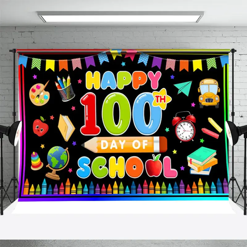 Colorful Pencils Back To School 100th Day Backdrop - Aperturee
