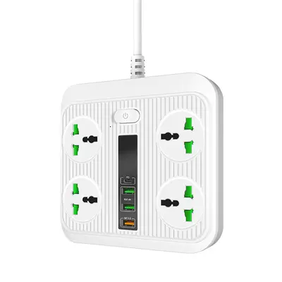 Smart Socket Power TypeC PD 40W QC3.0 Power Strip16AC Universal Outlets 2M Extension Socket Plug | Color: White | power: UK