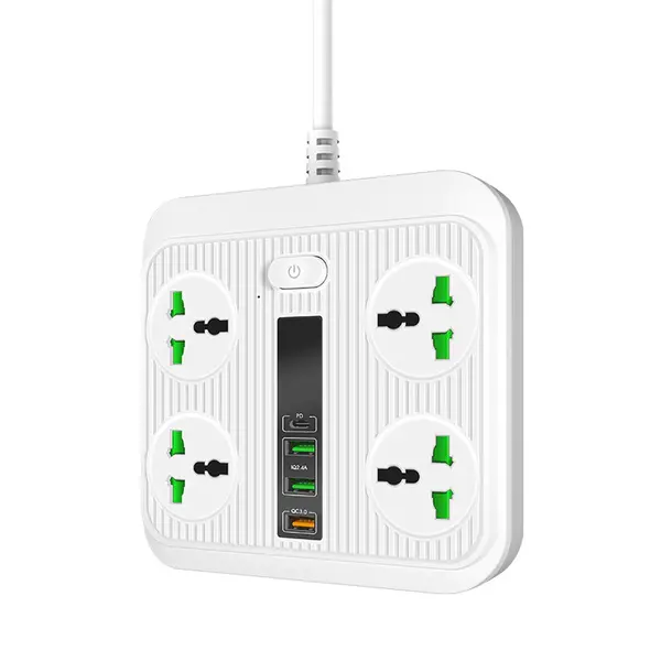 Smart Socket Power TypeC PD 40W QC3.0 Power Strip16AC Universal Outlets 2M Extension Socket Plug | Color: White | power: UK