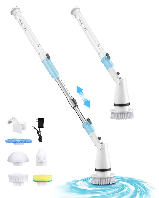 EB5 Electric Spin Scrubber, 450RPM Cordless Shower Brush with 5 Replaceable Cleaning Heads and Adjustable Extension Arm, 1.5H...