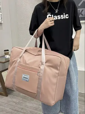 Solid Color Large Capacity Travel Bag for Summer, Lightweight Waterproof Zipper Back To School Travel Bag, Portable Clothes S...