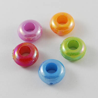 Large Hole Opaque AB Color Acrylic Rondelle European Beads