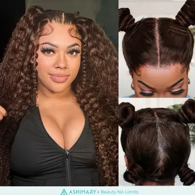 Ashimary Full Lace Wig 4# Chocolate Brown 180% Density Free Part Human Hair Wig All Texture