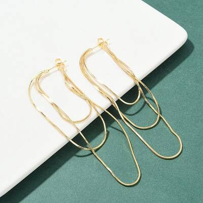 Brass Snake Chains Tassel Dangle Stud Earrings for Women