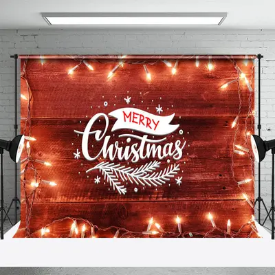Red Wooden Board Glitter Light Christmas Backdrop - Aperturee