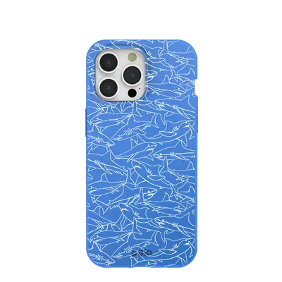 Electric Blue Shark Frenzy iPhone 15 Pro Max Case