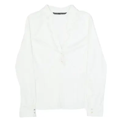 ZARA BASIC Womens Shirt White V-Neck Long Sleeve XS