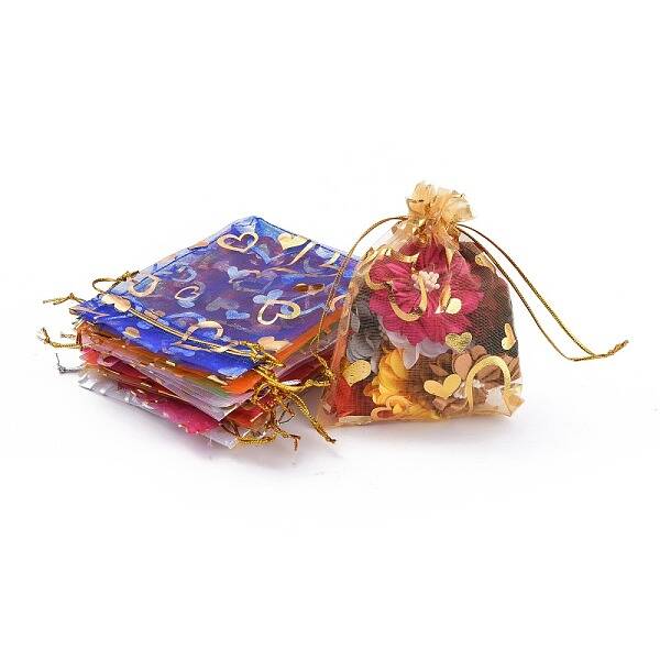 Heart Printed Organza Bags
