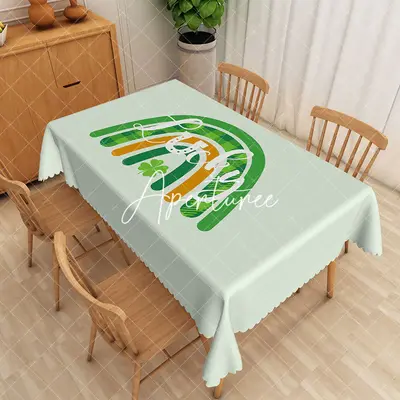Aperturee Lucky Charm Designed Green Gold Rainbow Tablecloth, 52 x 70 inch, 30.82 USD, rectangle tablecloths, ZJY04924-A