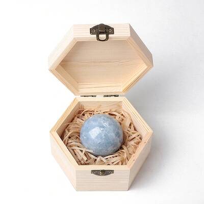 Natural Kyanite Round Ball Display Decorations with Wooden Box