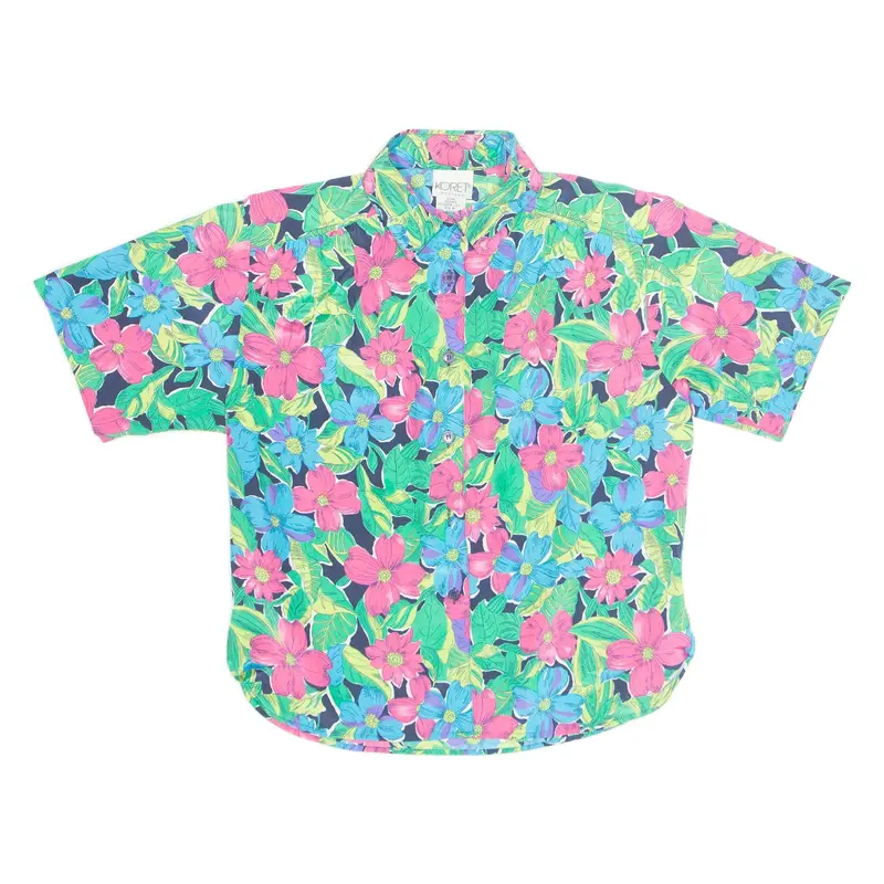 KORET Womens Printed Shirt Blue Collared Floral S