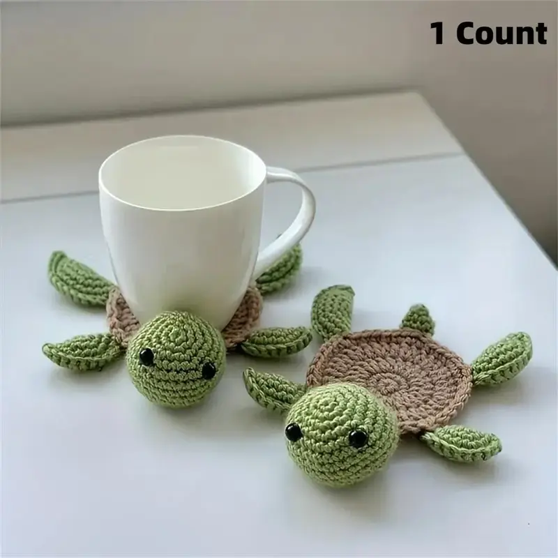 Cute Animal Design Tea Coaster, 1 Count Handmade Crochet Insulated Table Protector, Summer for Gift, Quirky Turtle Coasters