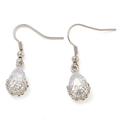 Rack Plating Brass Clear Cubic Zirconia Teardrop Dangle Earrings