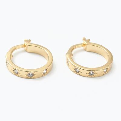 Brass Micro Pave Clear Cubic Zirconia Hoop Earrings