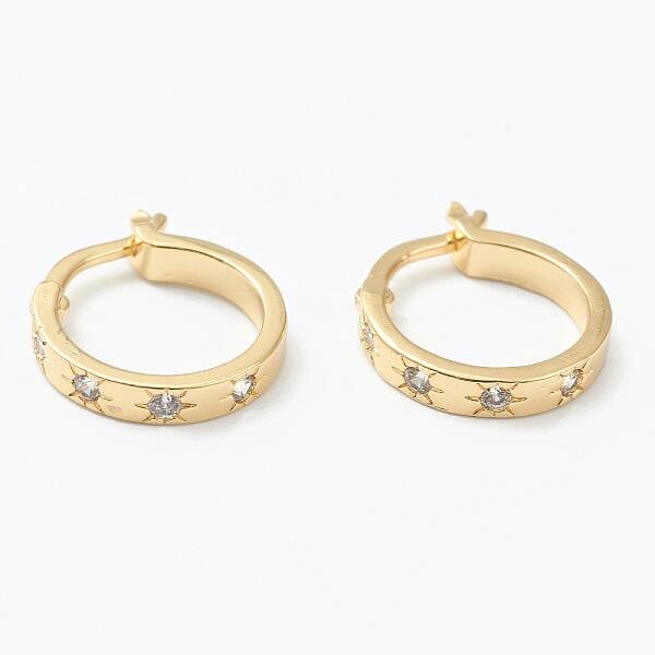 Brass Micro Pave Clear Cubic Zirconia Hoop Earrings