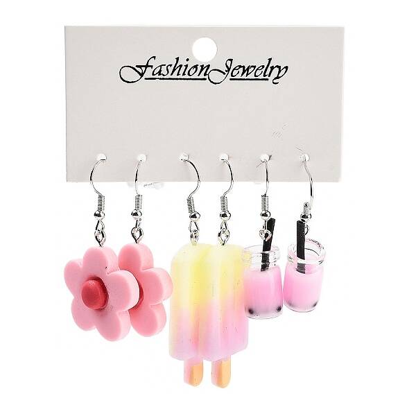 3 Styles Summer Flower & Ice Lolly & Drink Acrylic Dangle Earring Sets for Women