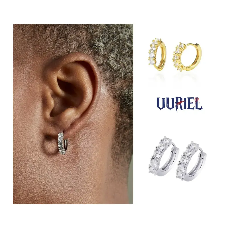 UJ hip-hop Ice single row five zircon earrings For Man&Woman, personality trend hip-hop earrings Jewelry Fathersdaygift Cubic...