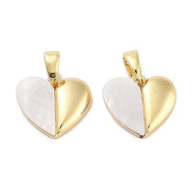 Brass Pave Natural Shell Peach Heart Charms