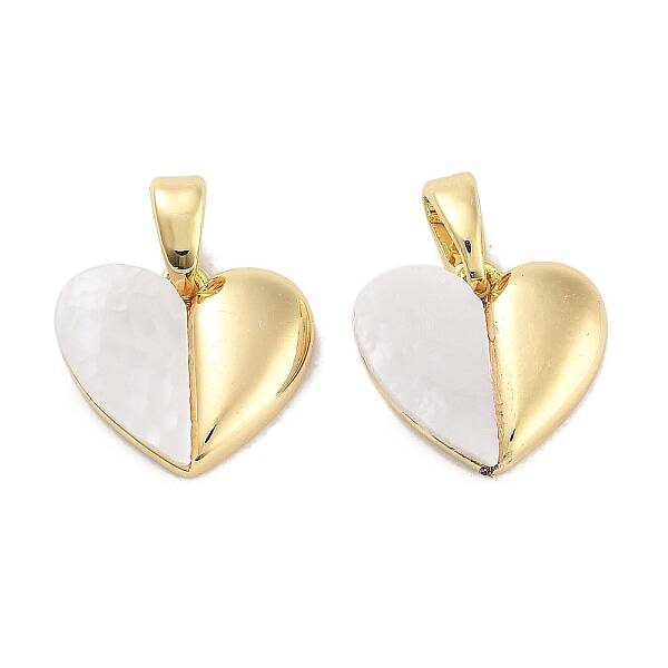 Brass Pave Natural Shell Peach Heart Charms