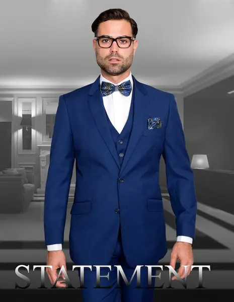 Statement Men's 3 Piece Wool Suit Tailored Fit 100% Wool
