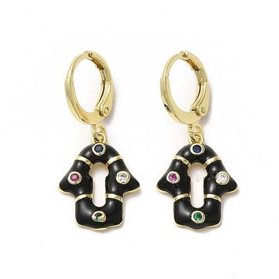 Hamsa Hand Real 18K Gold Plated Brass Dangle Hoop Earrings