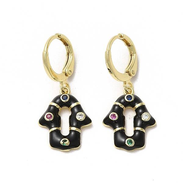 Hamsa Hand Real 18K Gold Plated Brass Dangle Hoop Earrings