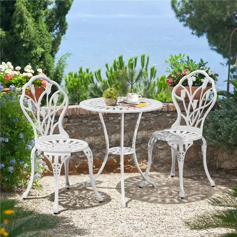 Yaheetech Patio Bistro Sets 3 Piece Outdoor Rust-Resistant Cast Aluminum Table & Chairs for Rust-Resistant Outdoor Use