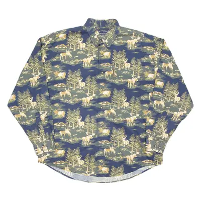 North RIVER Deer Mens Shirt Blue Crazy Pattern Long Sleeve XL