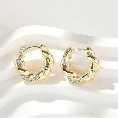Brass Clear Cubic Zirconia Hoop Earrings