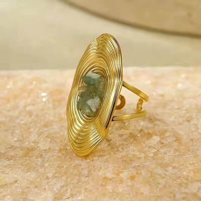 Natural Aquamarine Beads with 304 Stainless Steel Cuff Rings