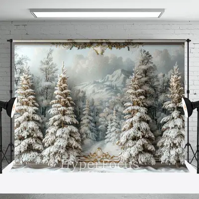 Luxury White Snowy Pine Trees Winter Photo Backdrop - Aperturee