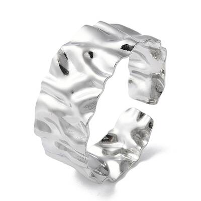 Non-Tarnish 304 Stainless Steel Textured Open Cuff Bangle for Women