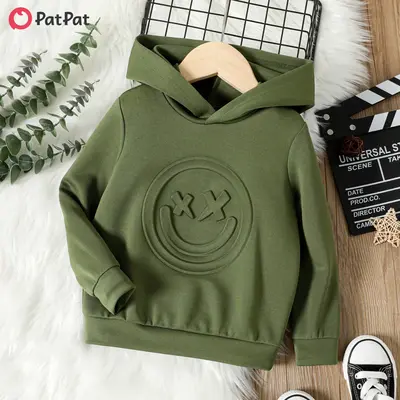 PatPat Toddler Boy/Girl Face Graphic Textured  Solid Color Hoodie Sweatshirts
