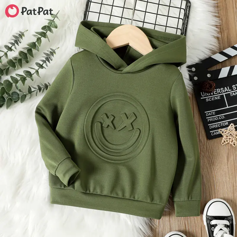 PatPat Toddler Boy/Girl Face Graphic Textured  Solid Color Hoodie Sweatshirts