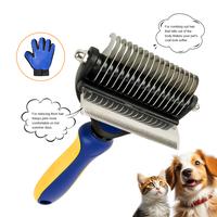 HAPPYCODE 2-in-1 Dual Head Multi-functional Hair Grooming Tool for Cats & Dogs Stainless Steel Shedding Comb with Non-slip Ha...