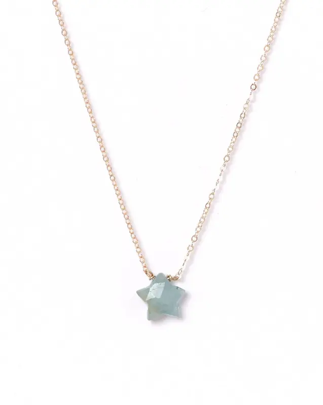 Star Necklace | Metal Color: Gold | Color: Light Blue