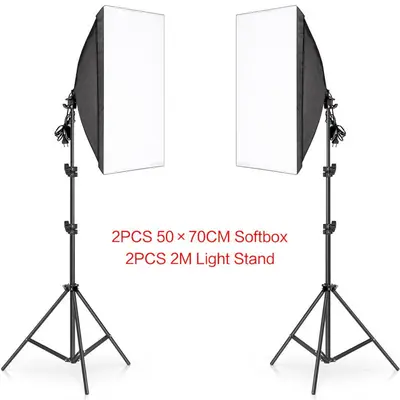 2 Pcs Black Photography Softbox Lights Foldable Stand - Aperturee