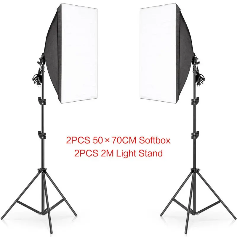2 Pcs Black Photography Softbox Lights Foldable Stand - Aperturee