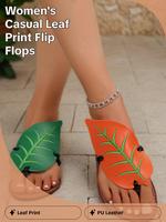 Women's Cute Leaf Design Flip Flops, Bohemian Sandals, Casual Trendy Flat Slippers, Fashionable Slippers for Indoor & Outdoor...