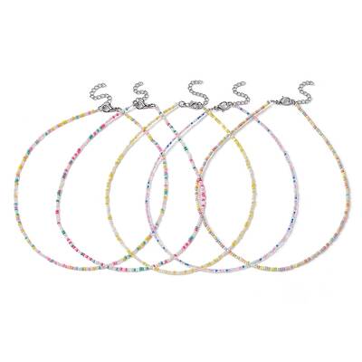 Luster Glass Seed Beaded Necklace with Alloy Clasps