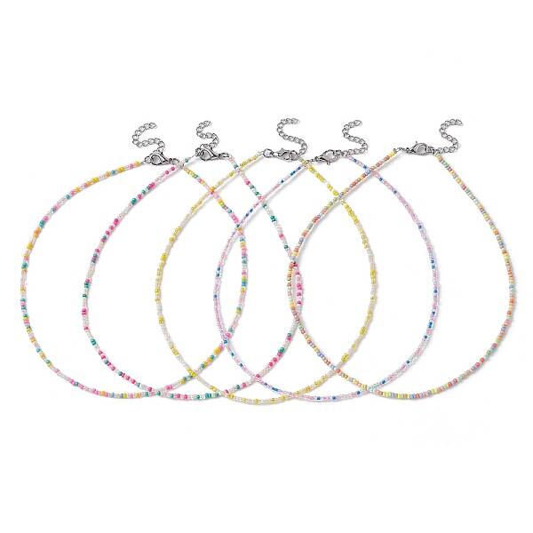 Luster Glass Seed Beaded Necklace with Alloy Clasps