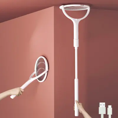 3500V Advanced Electric Fly Swatter with Rotating Head: Rechargeable Bug Zapper Racket for Mosquitoes, Fruit Flies, Spiders, ...