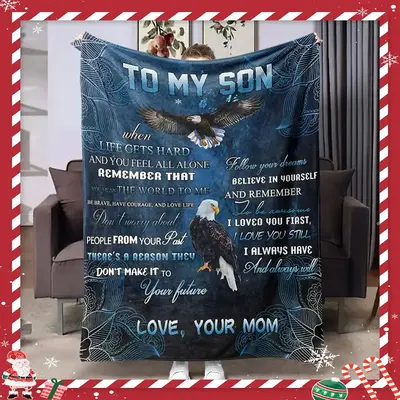 Eagle & Letter Pattern Flannel Blanket, 1 Count Soft Warming Bedding for Office, Rest Blanket for Air-conditioned Room, Gift ...