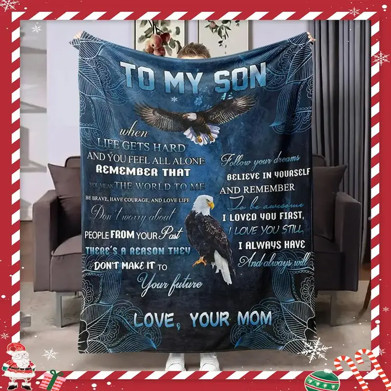 Eagle & Letter Pattern Flannel Blanket, 1 Count Soft Warming Bedding for Office, Rest Blanket for Air-conditioned Room, Gift ...