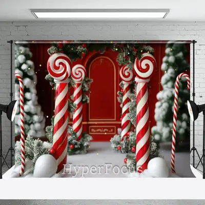 Blurry Red White Candy Cane Christmas Vibe Backdrop - Aperturee