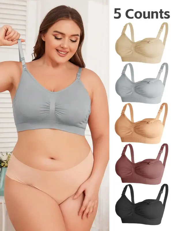 【Plus Size】 Solid Wireless Nursing Bra, Comfortable Breathable Adjustable Maternity Bra, Maternity Lingerie for All Seaso...